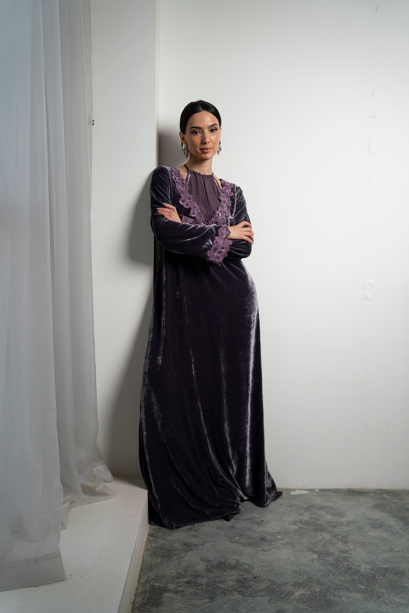 Mauve Velvet & Orchid Lace Dress