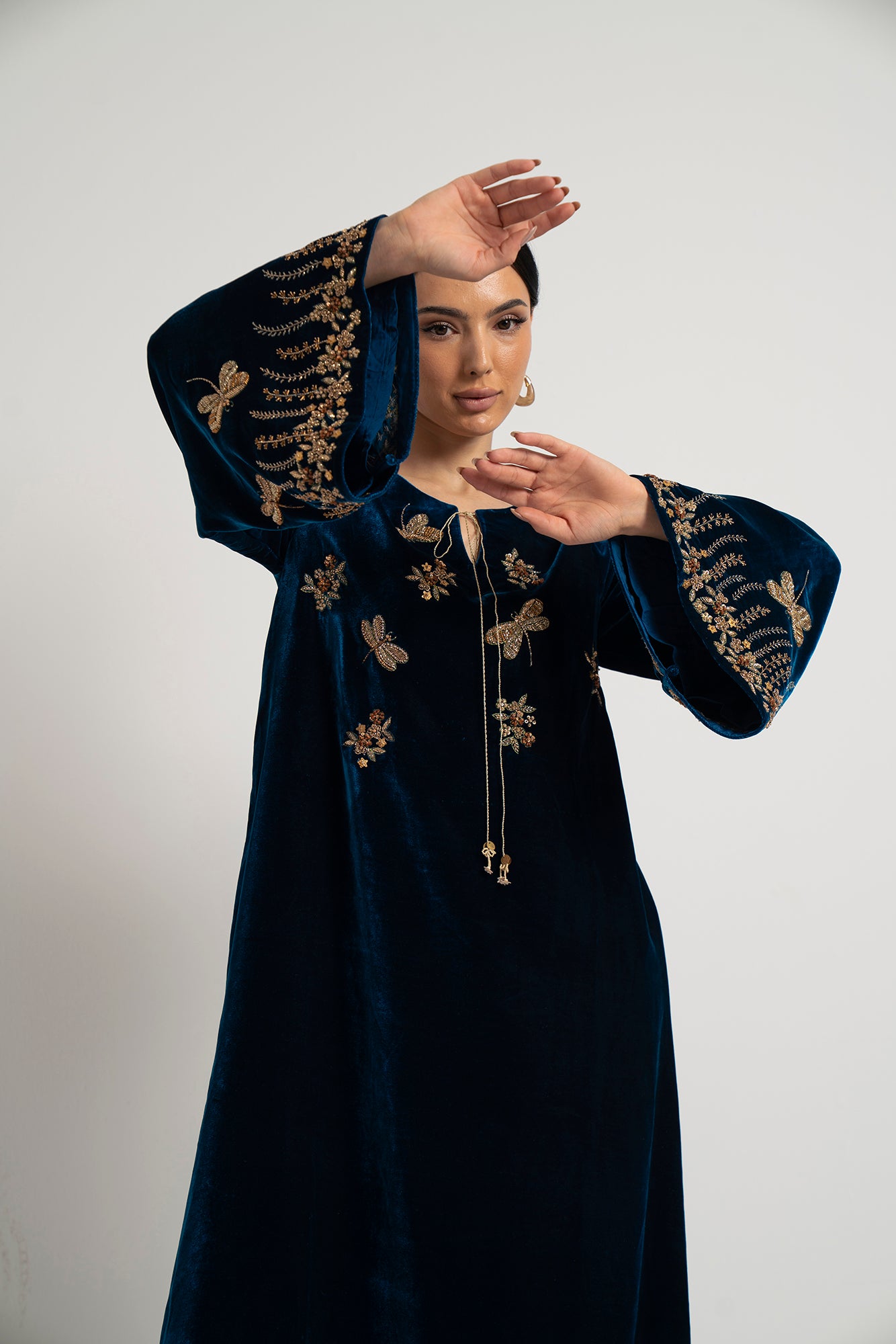 Teal Velvet Dragonfly Embroidered Dress