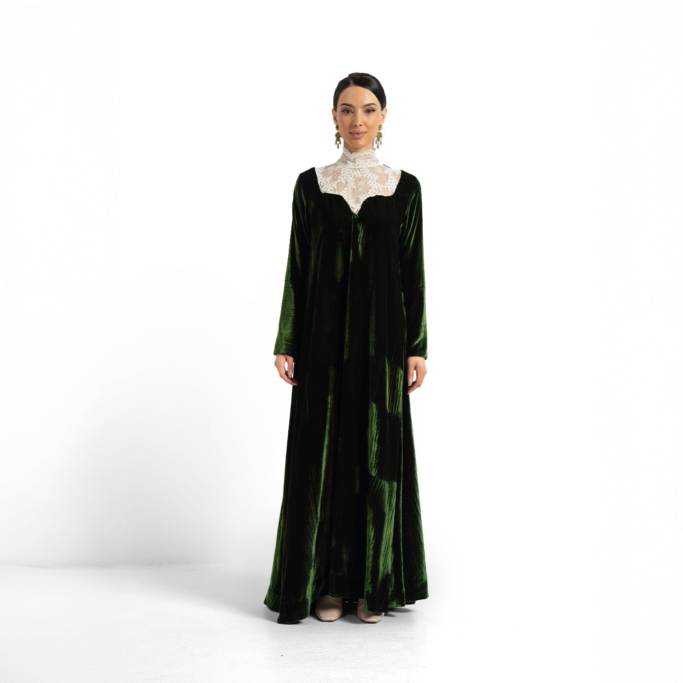 Emerald Velvet Lace Dress for Girls