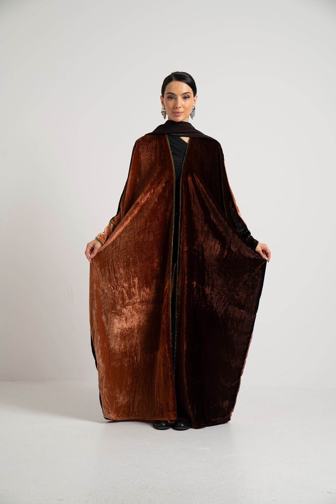 Chocolate Split Velvet Abaya
