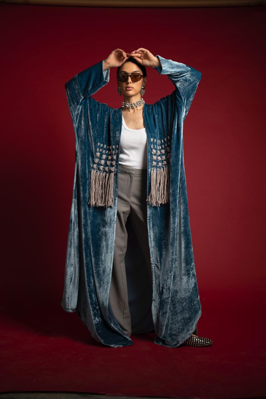 Cobalt & Teal Velvet Panel Abaya