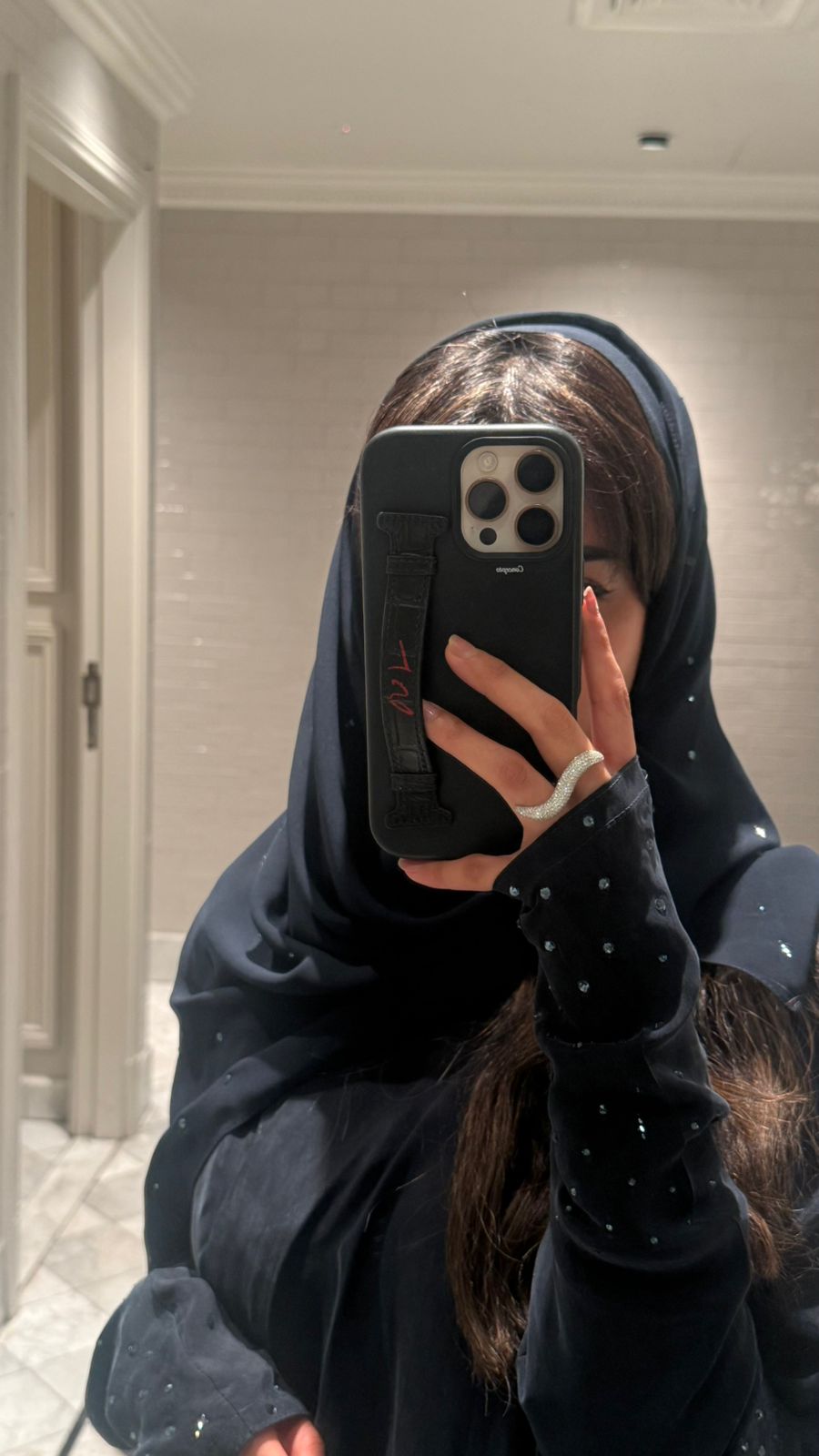 Midnight Glow Abaya – Dark Navy Blue Crystal Edition