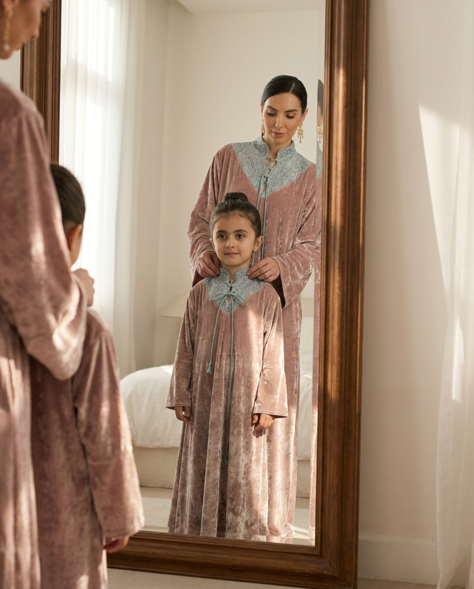 Blush Velvet Embroidered Girls Dress