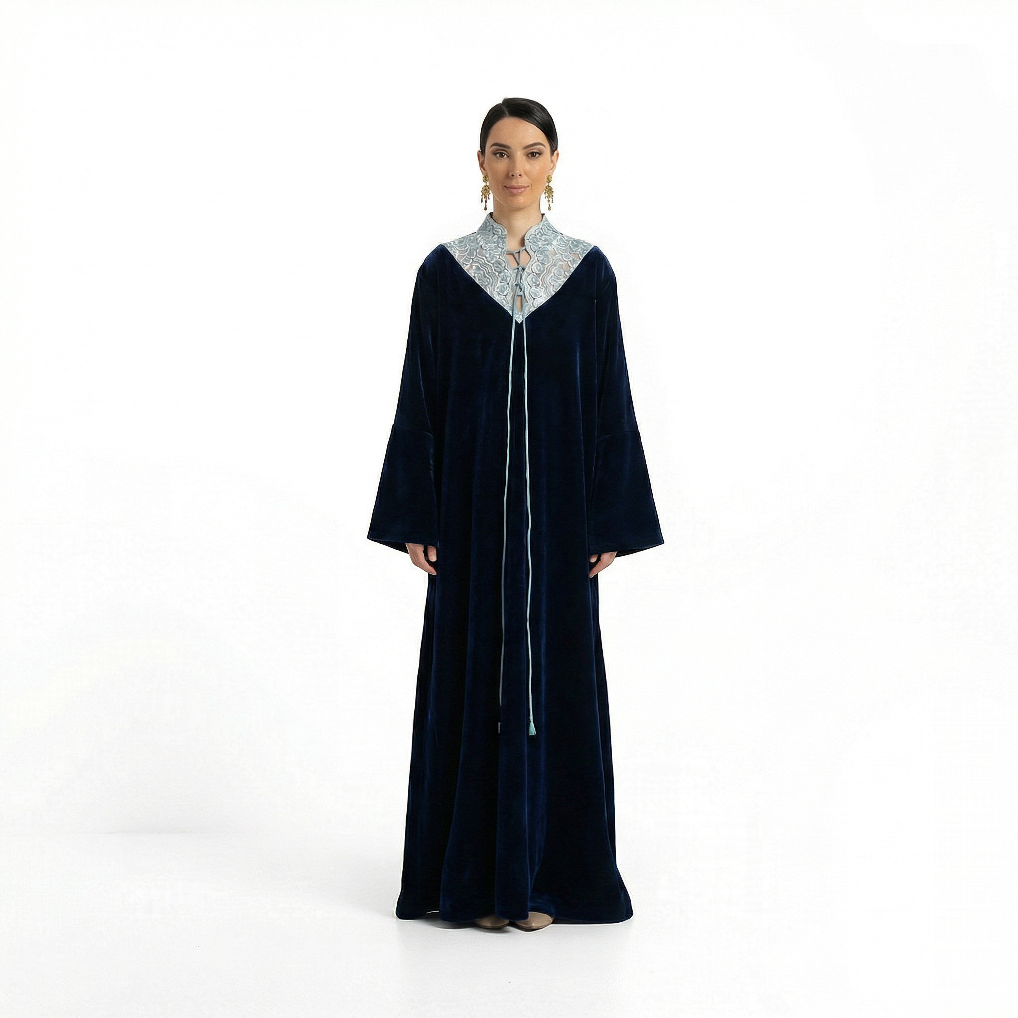 Midnight Blue Velvet Lace Dress for Girls